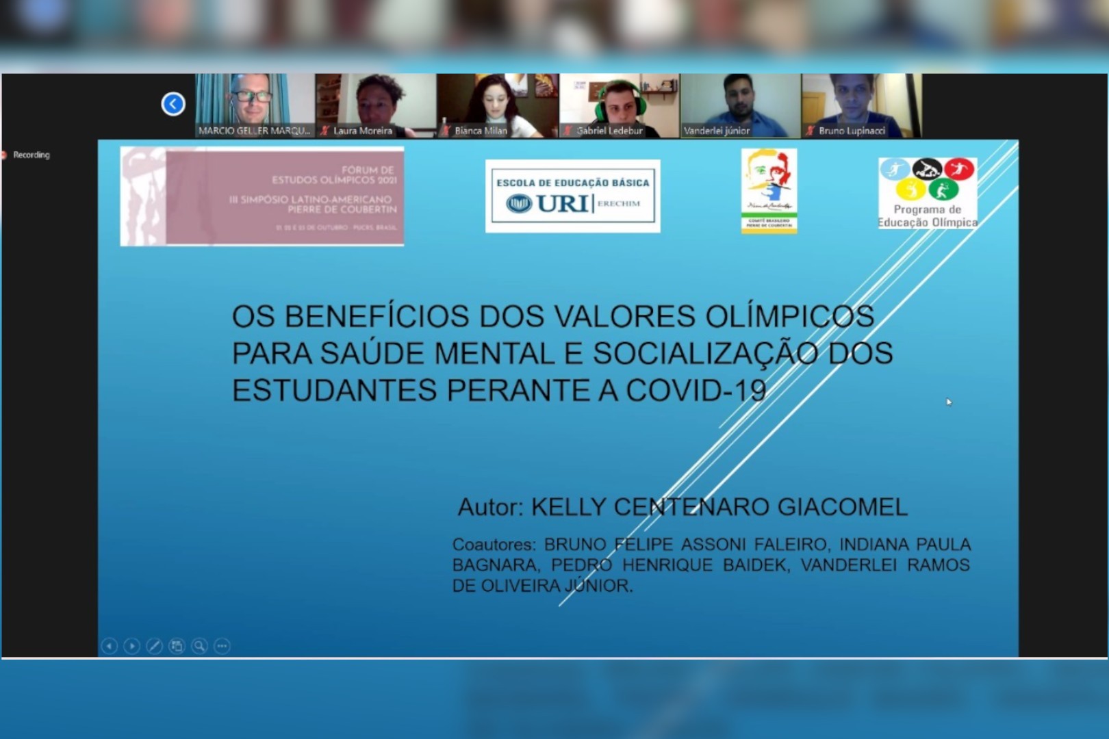 Professor Vanderlei Ramos de Oliveira apresentou o trabalho de Kelly Centenaro Giacomel sobre os benefcios dos Valores Olmpicos para sade mental